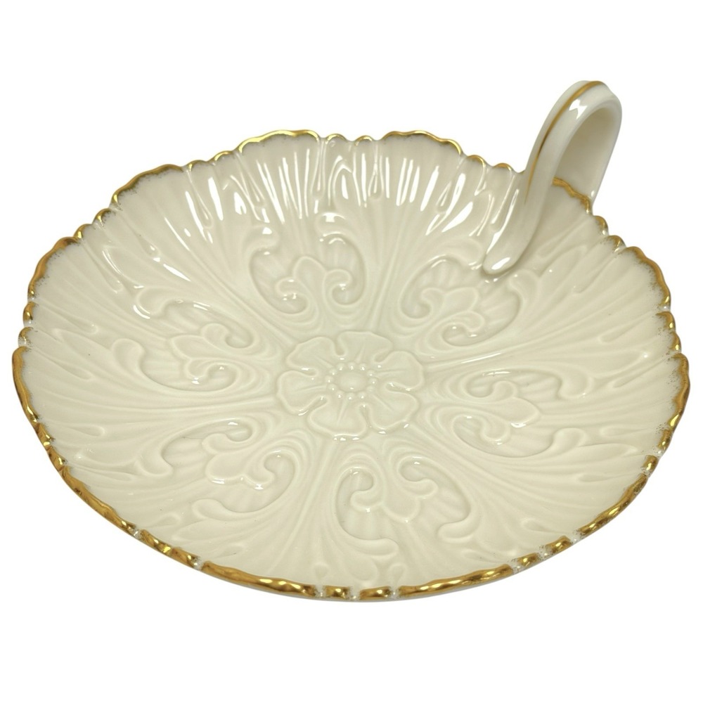Vintage Lenox Porcelain Pillar Candle Holder Trinket Nut Dish w Finger Hole USA